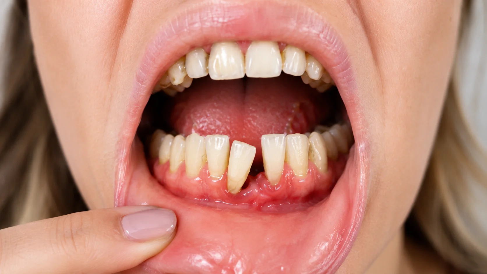 Patient showing teeth feel loose with gum discomfort