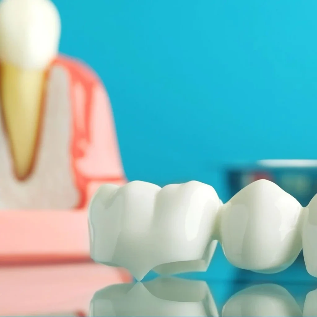 A close-up image of a ceramic dental bridge designed to replace one or more missing teeth and restore a natural smile, function, and bite alignment.