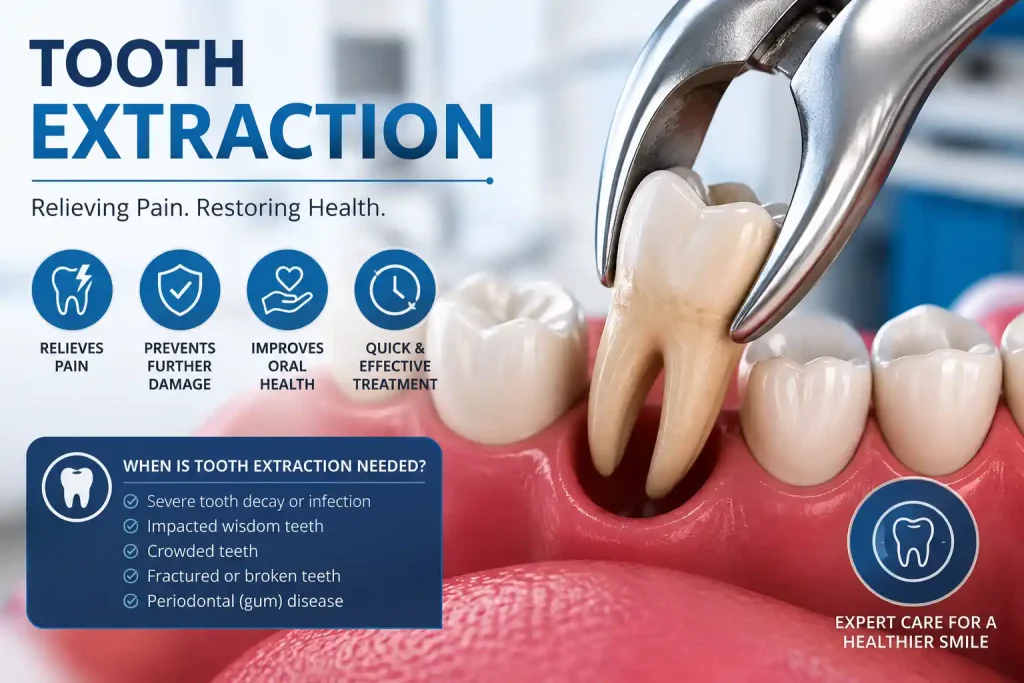 Tooth extraction treatment with a pediatric dentist removing a loose tooth