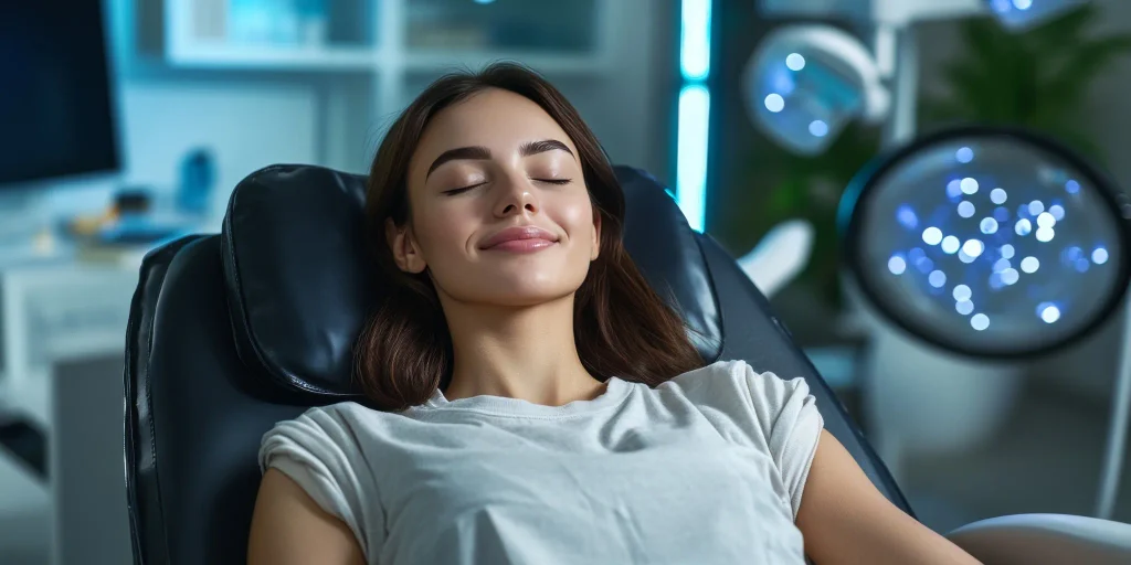 young woman relaxing beauty treatment modern clinic